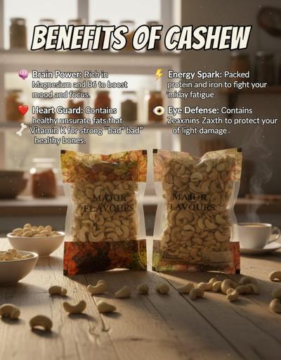 Major Flavour Premium 2-Piece Cashews  – Milky White Kaju Splits | Perfect for Rich Gravies, Kheer & Sweets | 100% Natural, Crunchy & High Protein