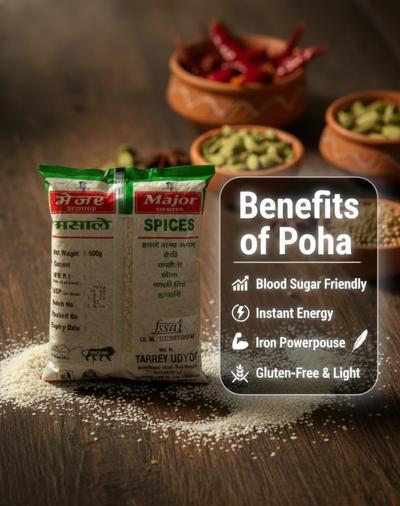 Major Flavour Premium Poha | The Ultimate Clean Carb Breakfast | Non-Sticky & Nutrient Dense | High Iron & Energy Fuel