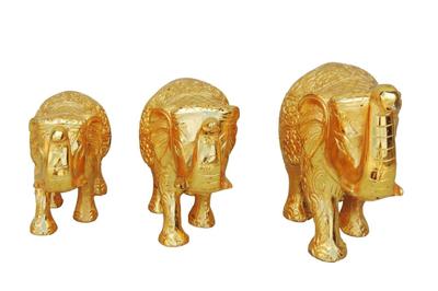 Aluminium Showpiece Elephant Set of 3 Pieces Gold Statue