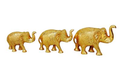 Aluminium Showpiece Elephant Set of 3 Pieces Gold Statue