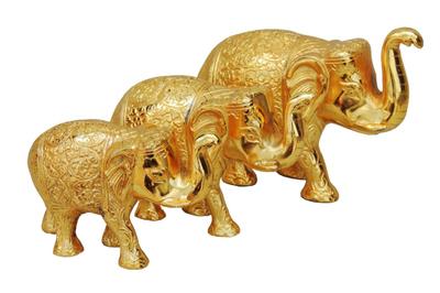 Aluminium Showpiece Elephant Set of 3 Pieces Gold Statue