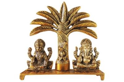 Aluminium Showpiece Laxmi Ganesh With Tree Statue