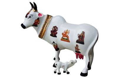 Showpiece Cow & Calf Statue In White