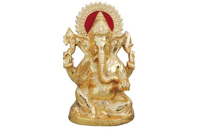 Aluminium Showpiece Ganesh Ji Statue With Gold Finish