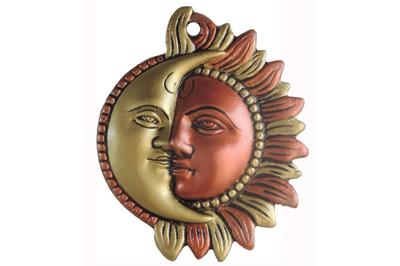 Aluminium Wall Hanging Half Surya (Sun) and chandrama (Moon) face