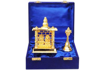 Aluminum Showpiece Laxmi Ganesh Temple With Bell Statue