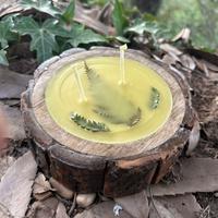 Himalayan Bee Wax Candle - Tea Tree, Reusable Wooden Bark Tray